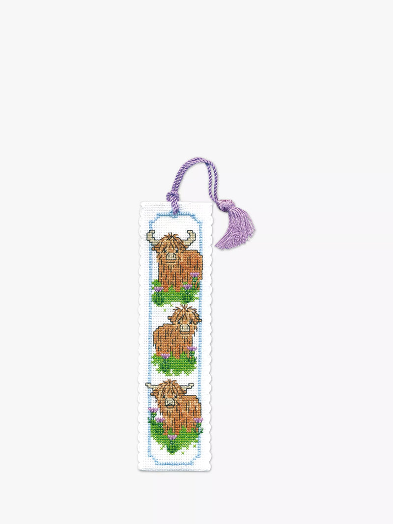 Textile Heritage Highland Coos bookmark cross stitch kit, UK version