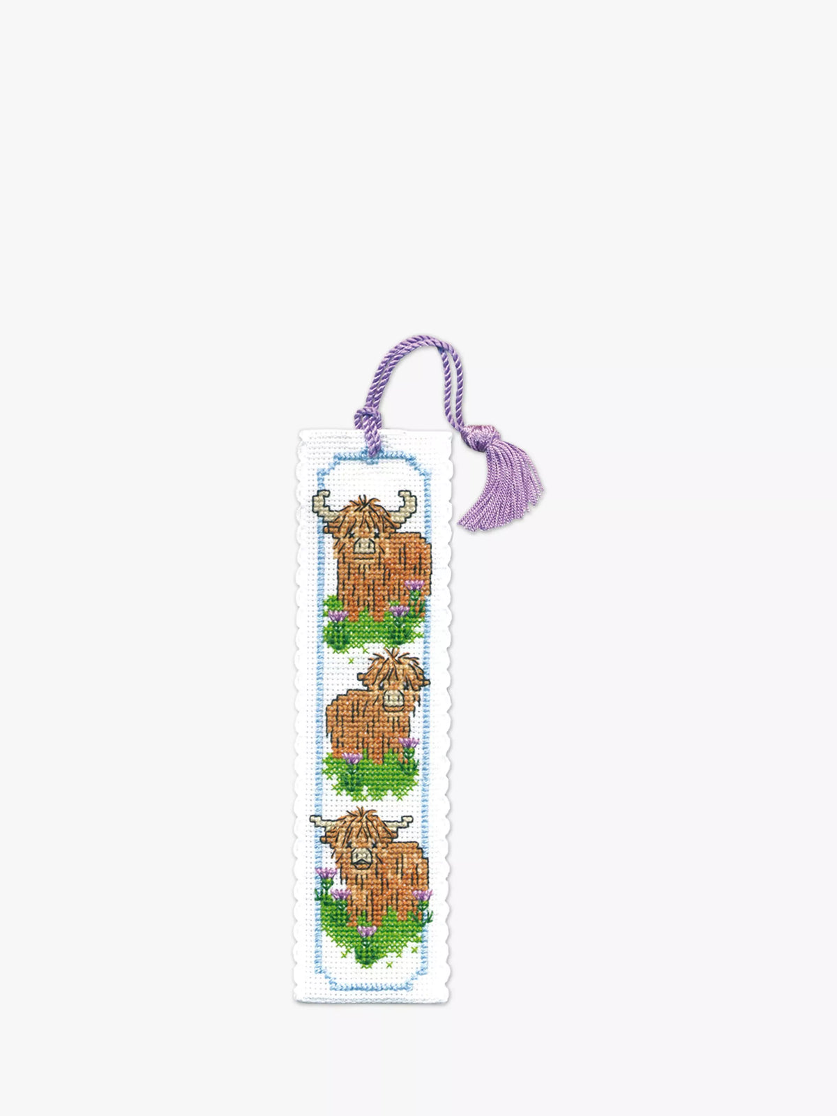 Textile Heritage Highland Coos bookmark cross stitch kit, UK version