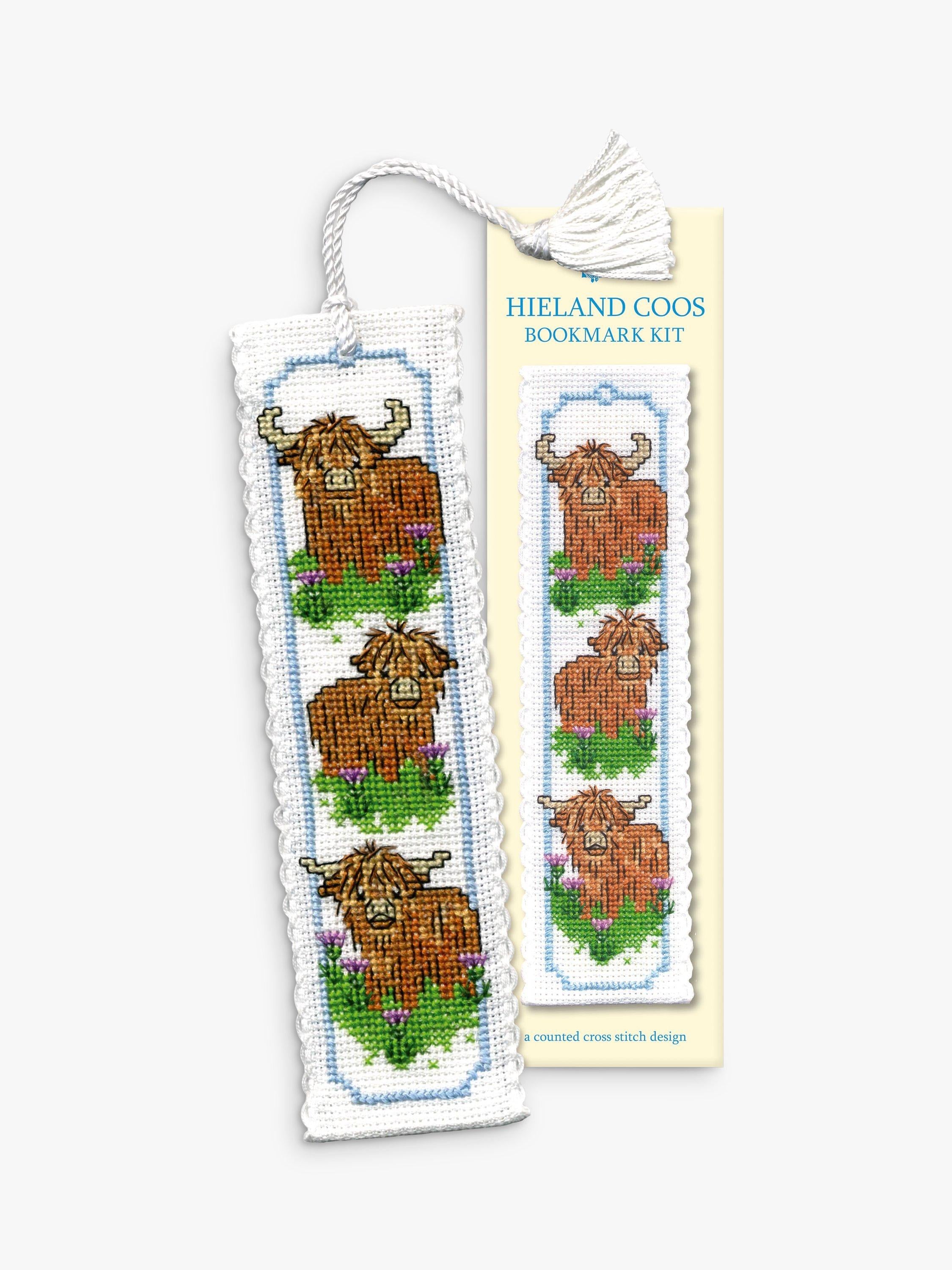 Textile Heritage Highland Coos bookmark cross stitch kit, UK version