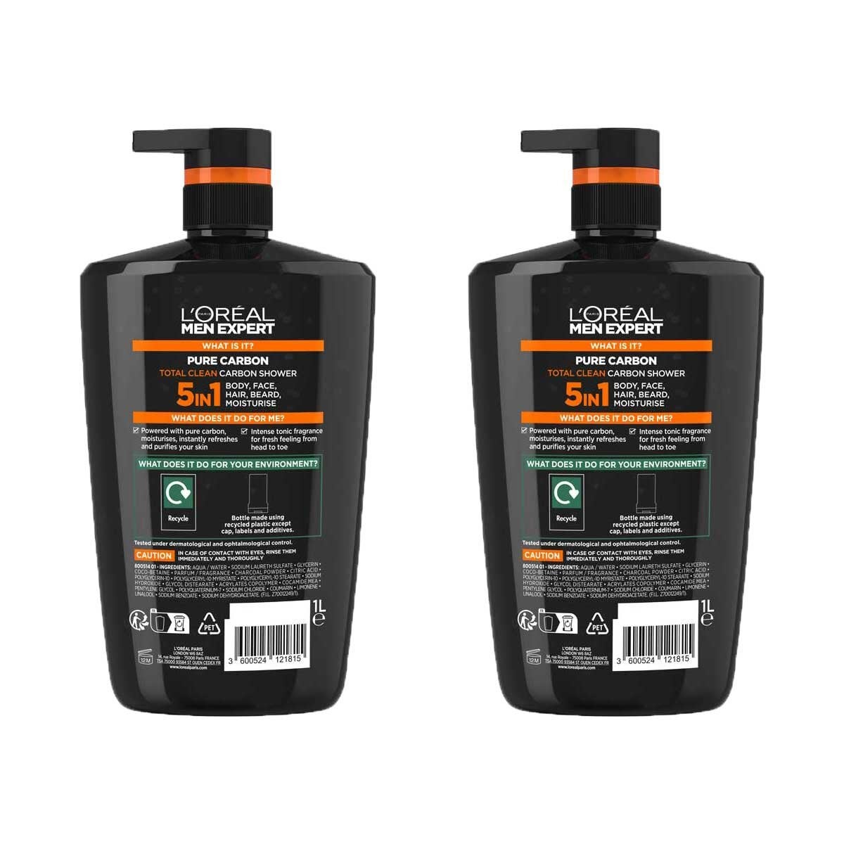 L'Oreal Men Expert Carbon and Hydra Energetic Shower Gel Twin Pack 2 Litres Each, UK version