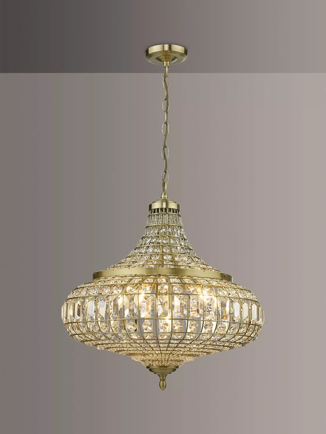 Där Asmara crystal ceiling light in antique brass - British product