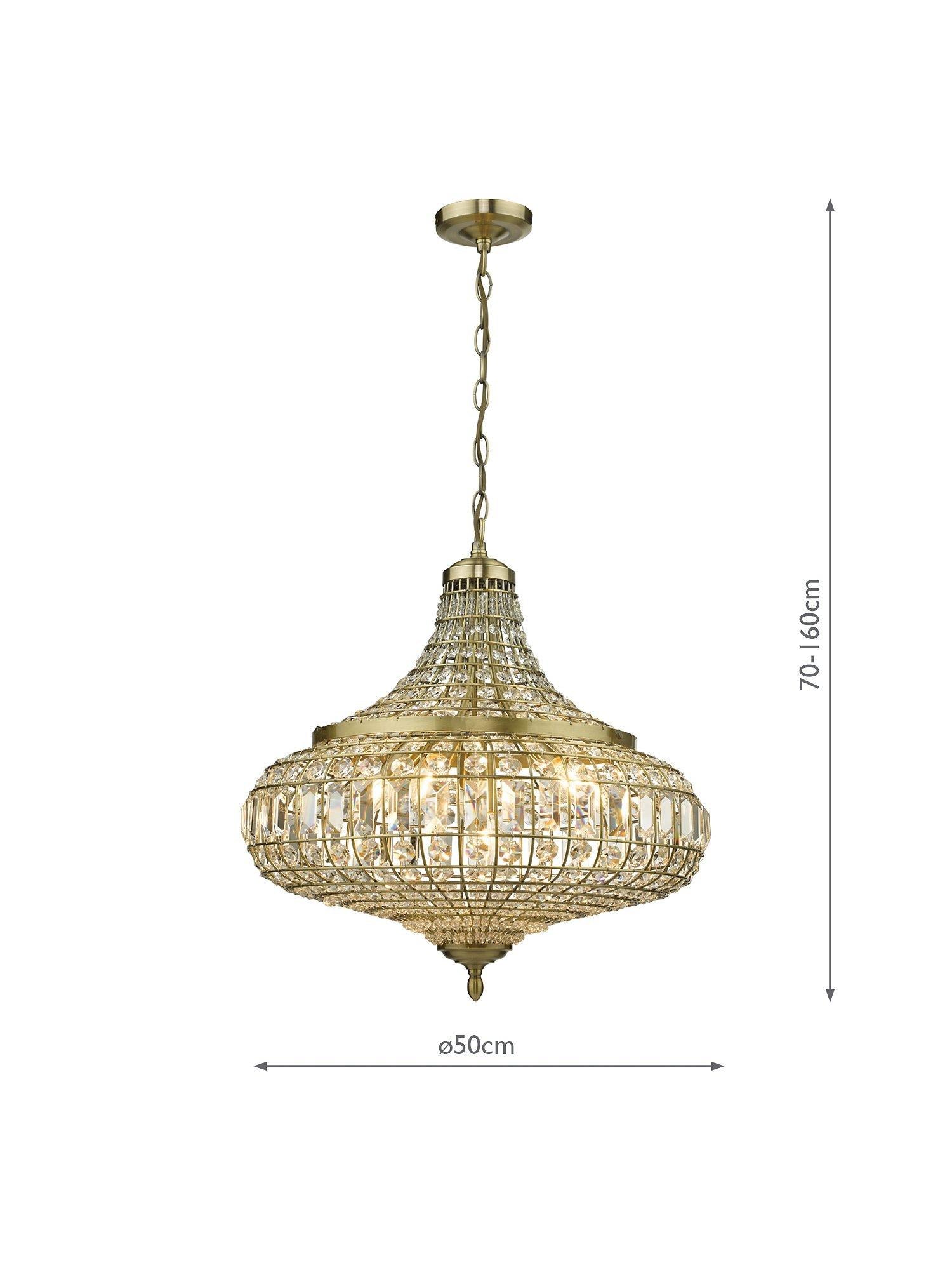 Där Asmara crystal ceiling light in antique brass - British product