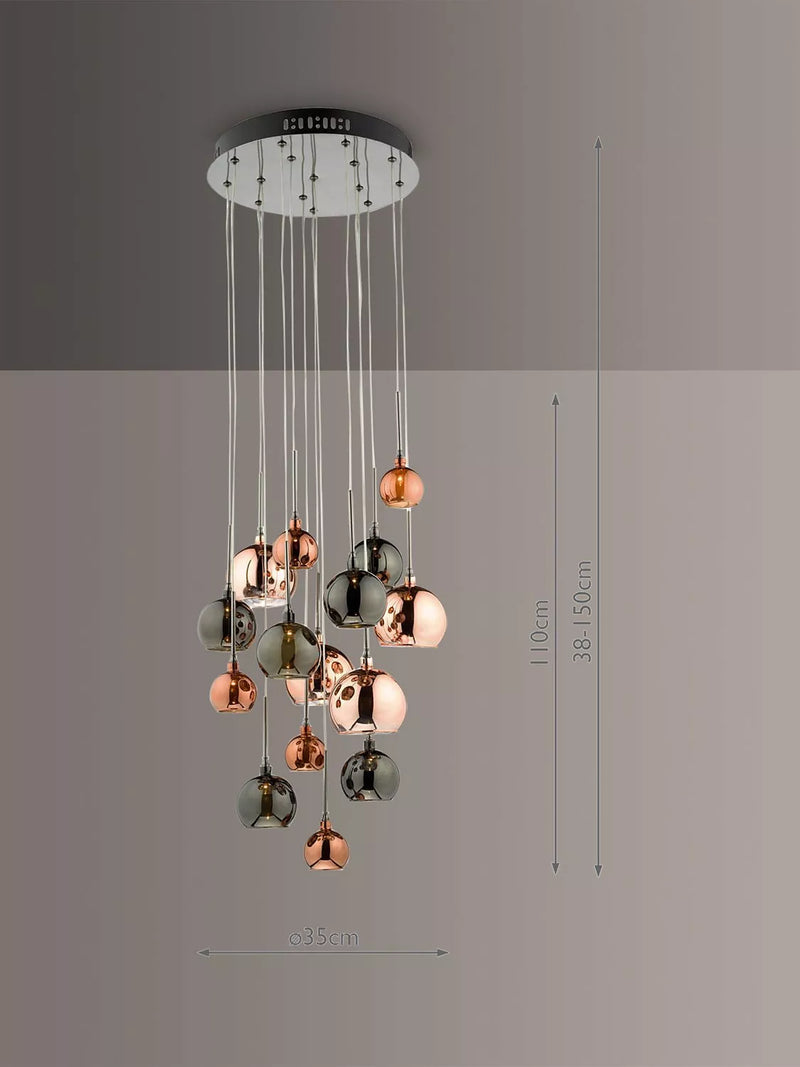 Där Aurellia 15 Pendant Cluster Ceiling Light, Copper/Bronze