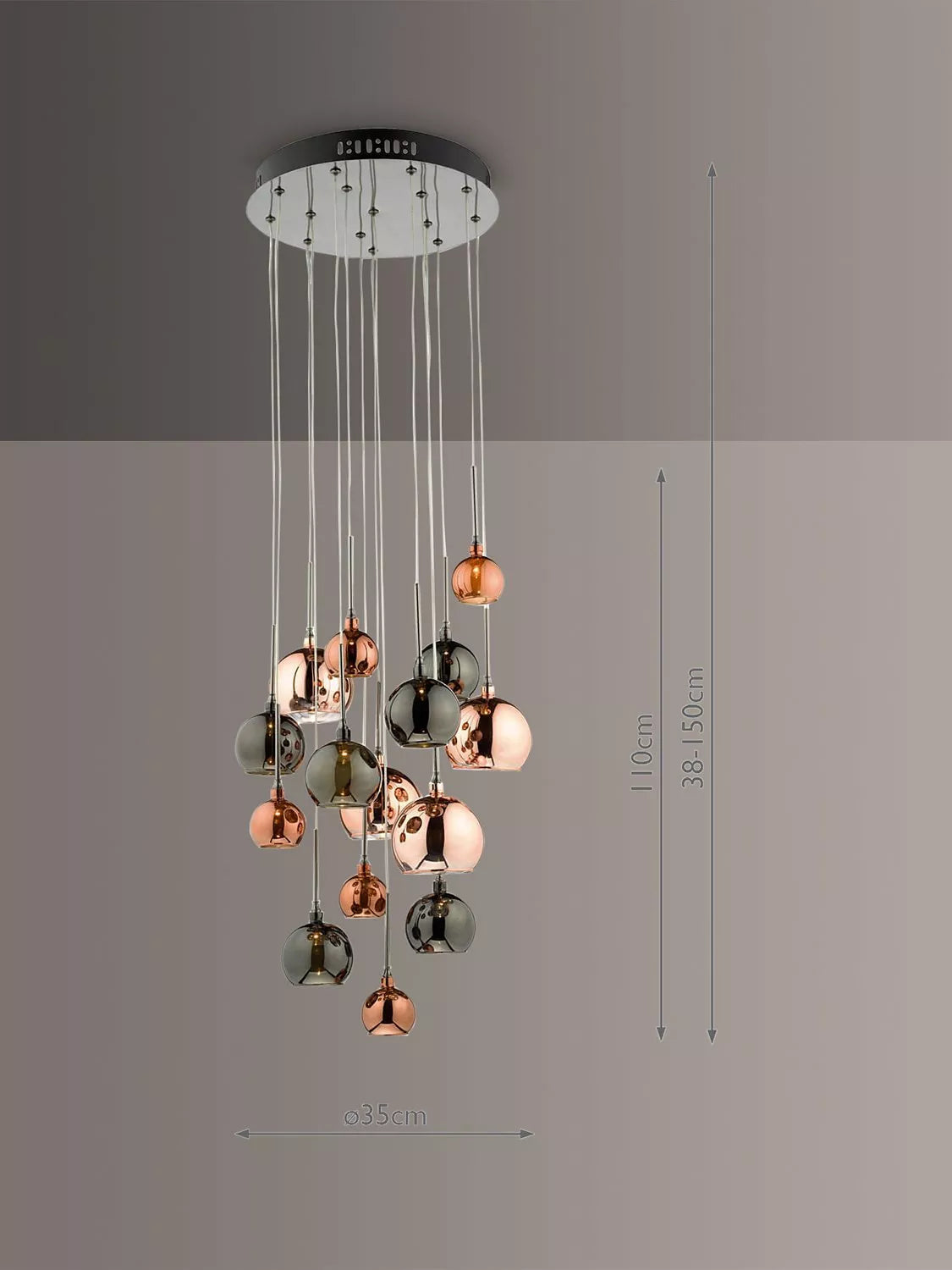 Där Aurellia 15 Pendant Cluster Ceiling Light, Copper/Bronze