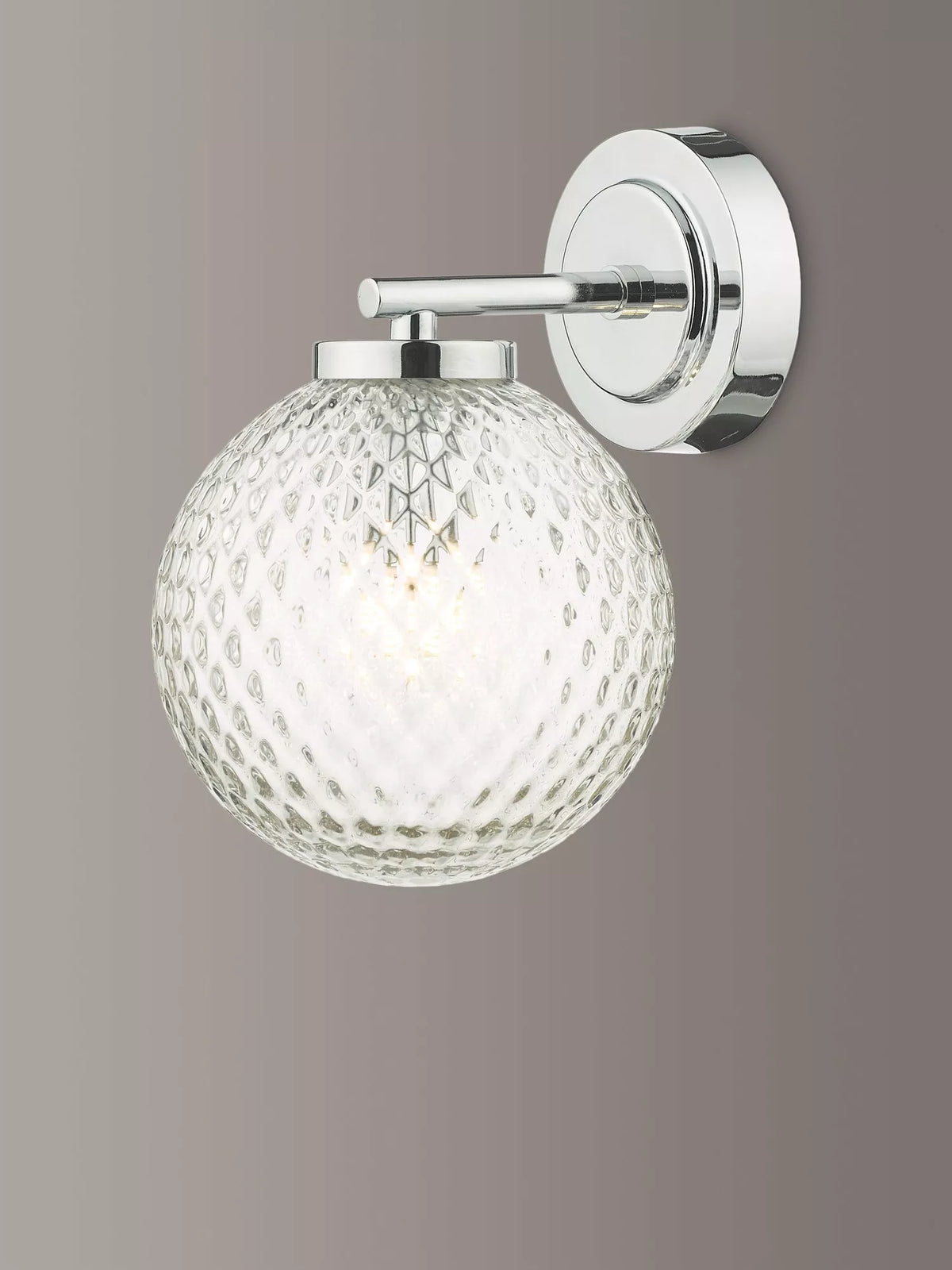 Där bathroom wall light with textured glass shade, polished chrome (British brand)