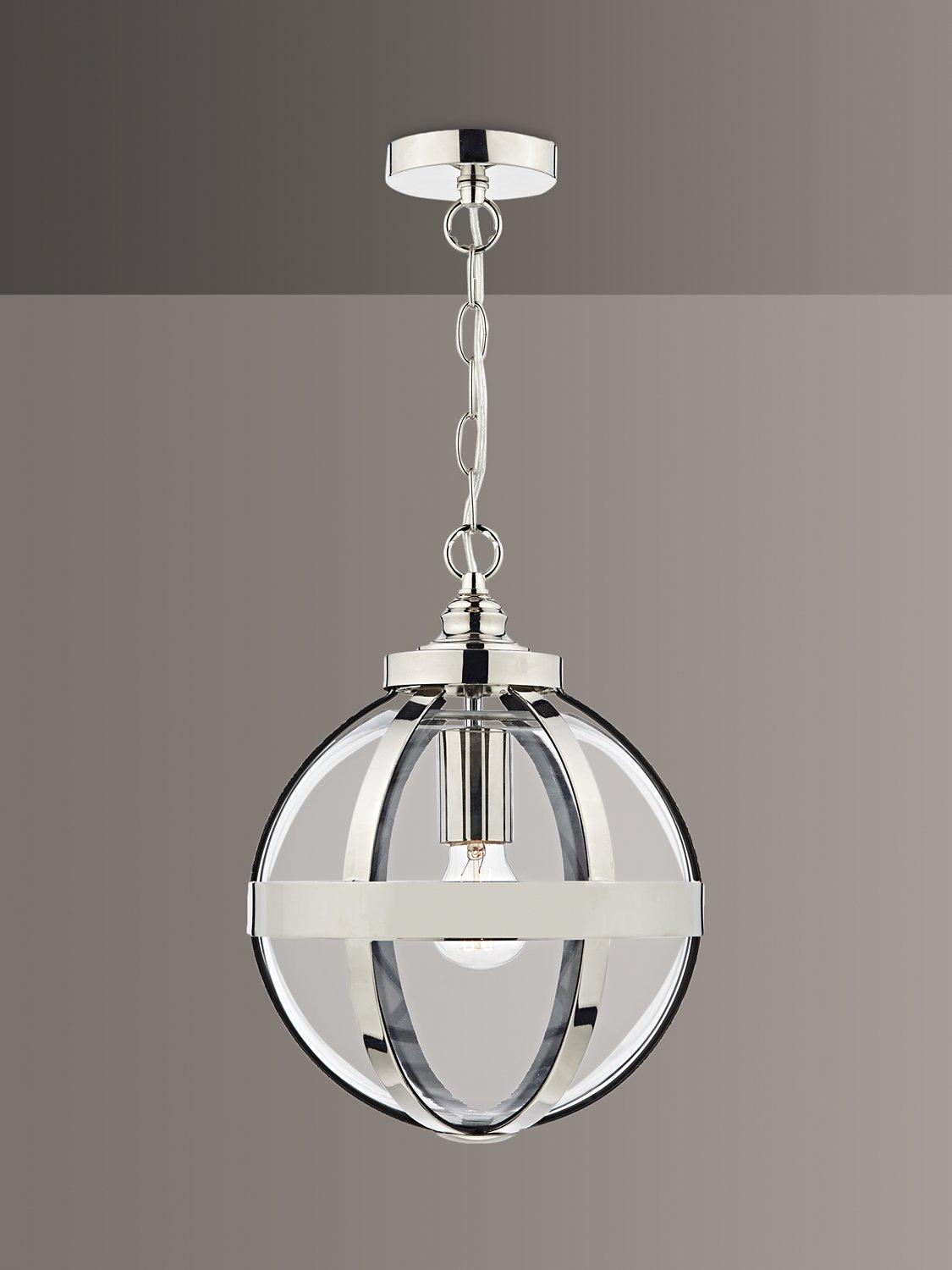 Polished Nickel Ceiling Pendant Light with Clear Glass, 30cm Diameter and 1m Chain