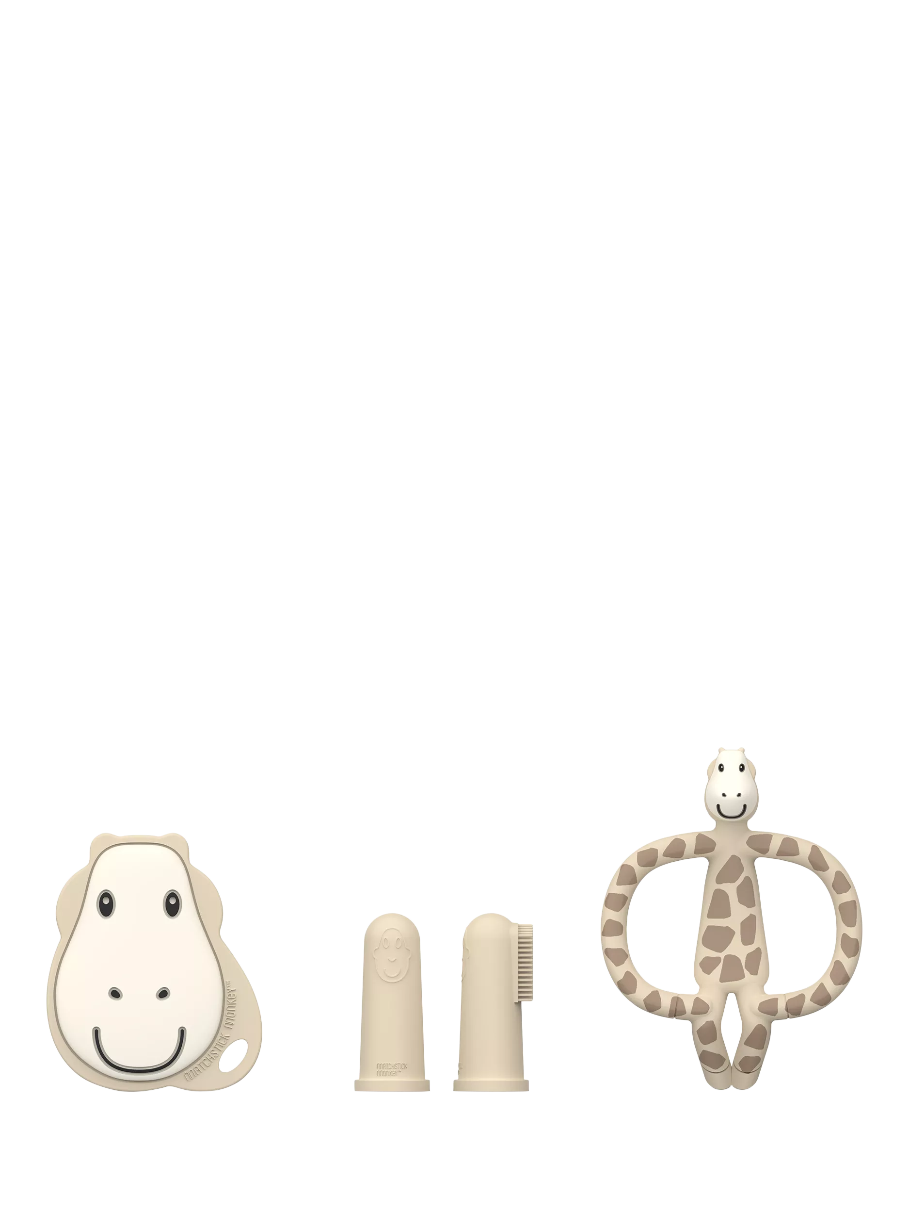 Matchstick Monkey giraffe teething set with finger toothbrush, imported from the UK