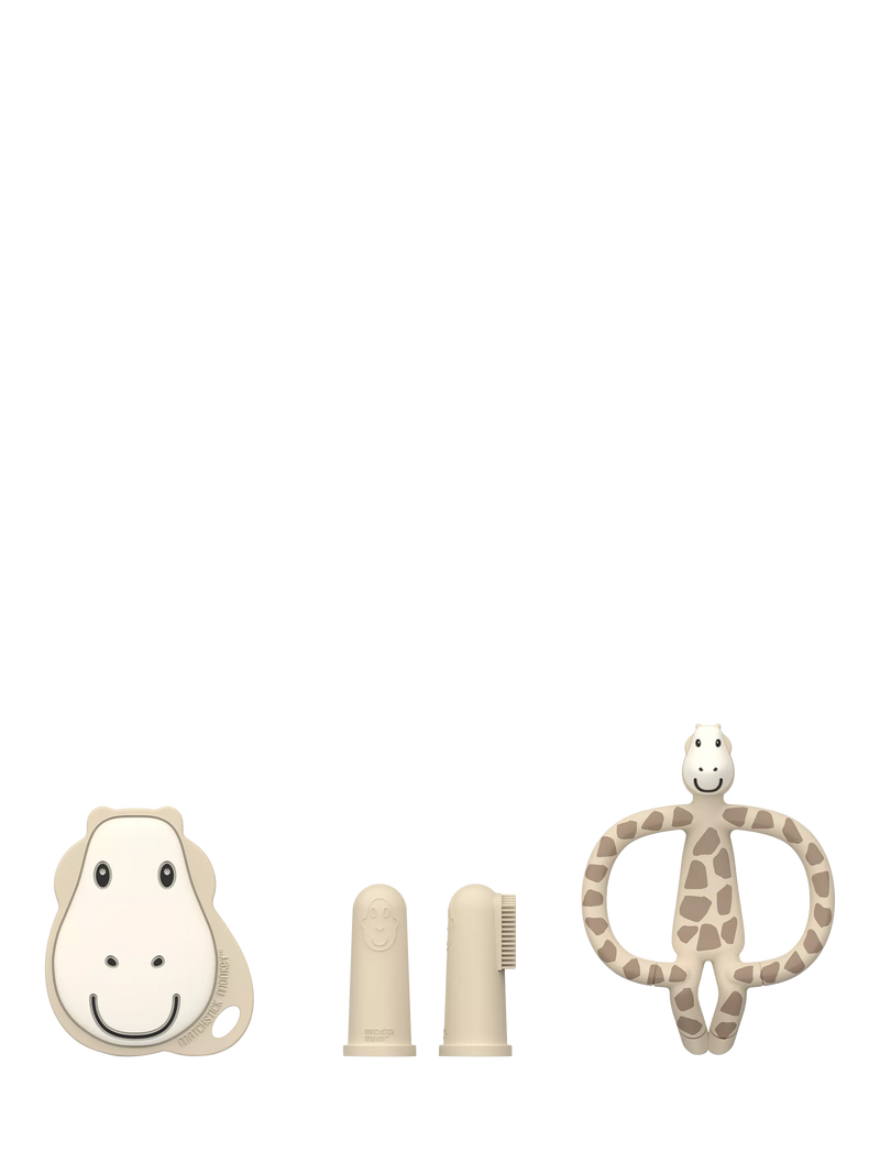 Matchstick Monkey giraffe teething set with finger toothbrush, imported from the UK