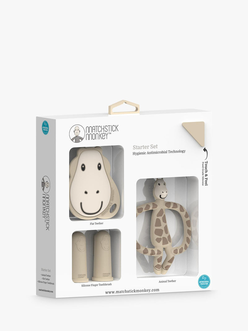 Matchstick Monkey giraffe teething set with finger toothbrush, imported from the UK