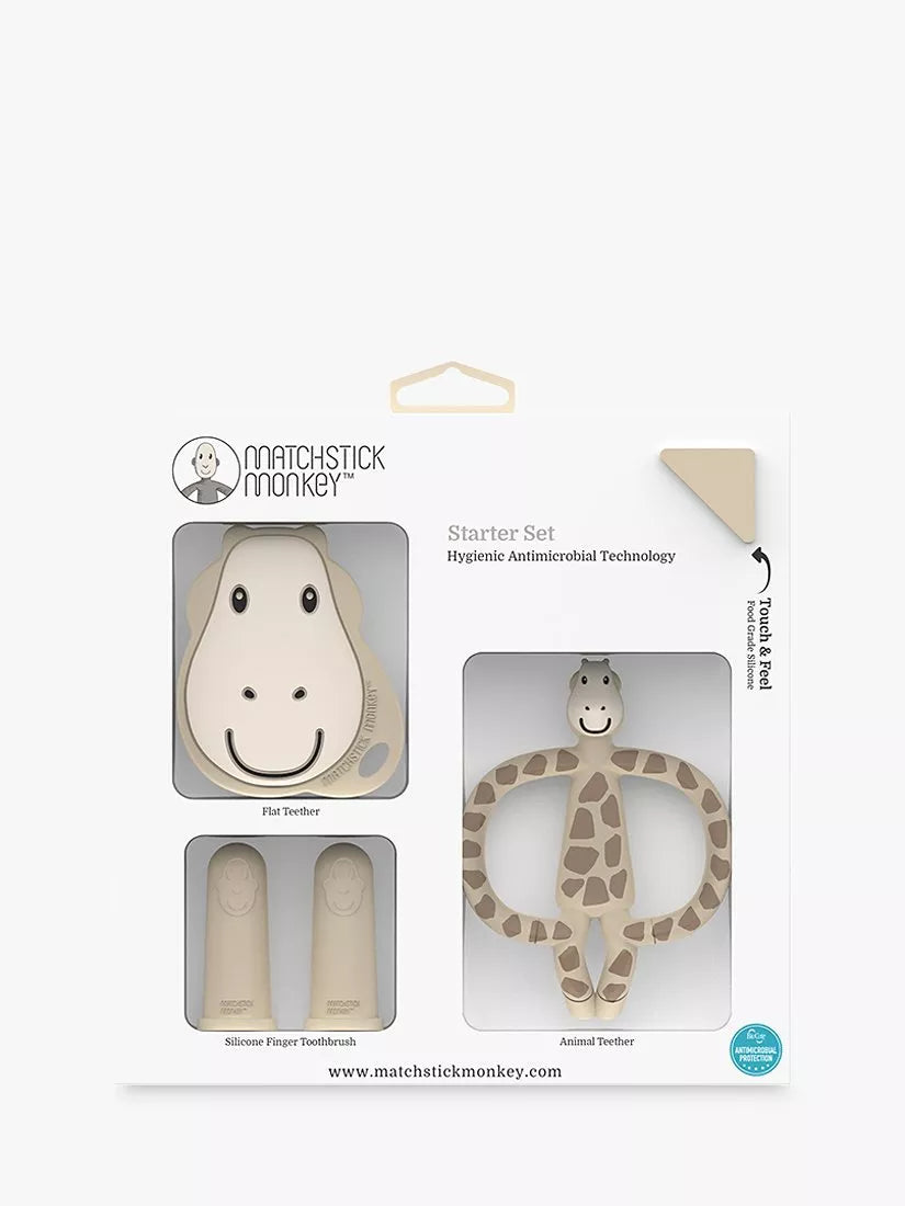 Matchstick Monkey giraffe teething set with finger toothbrush, imported from the UK