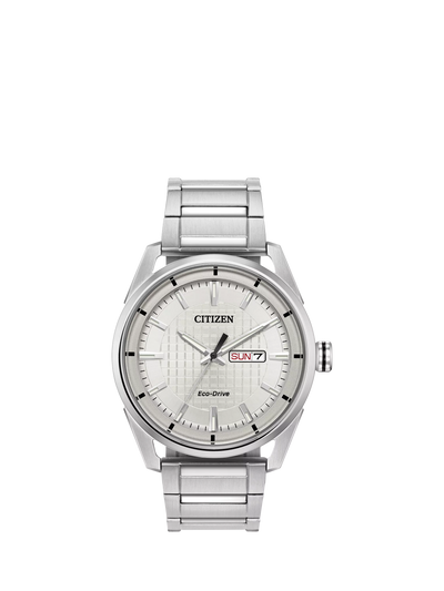 John Lewis Citizen AW0080-57A Men's Eco-Drive Day Date Bracelet Strap Watch, Silver/White- Buy online at McGrocer