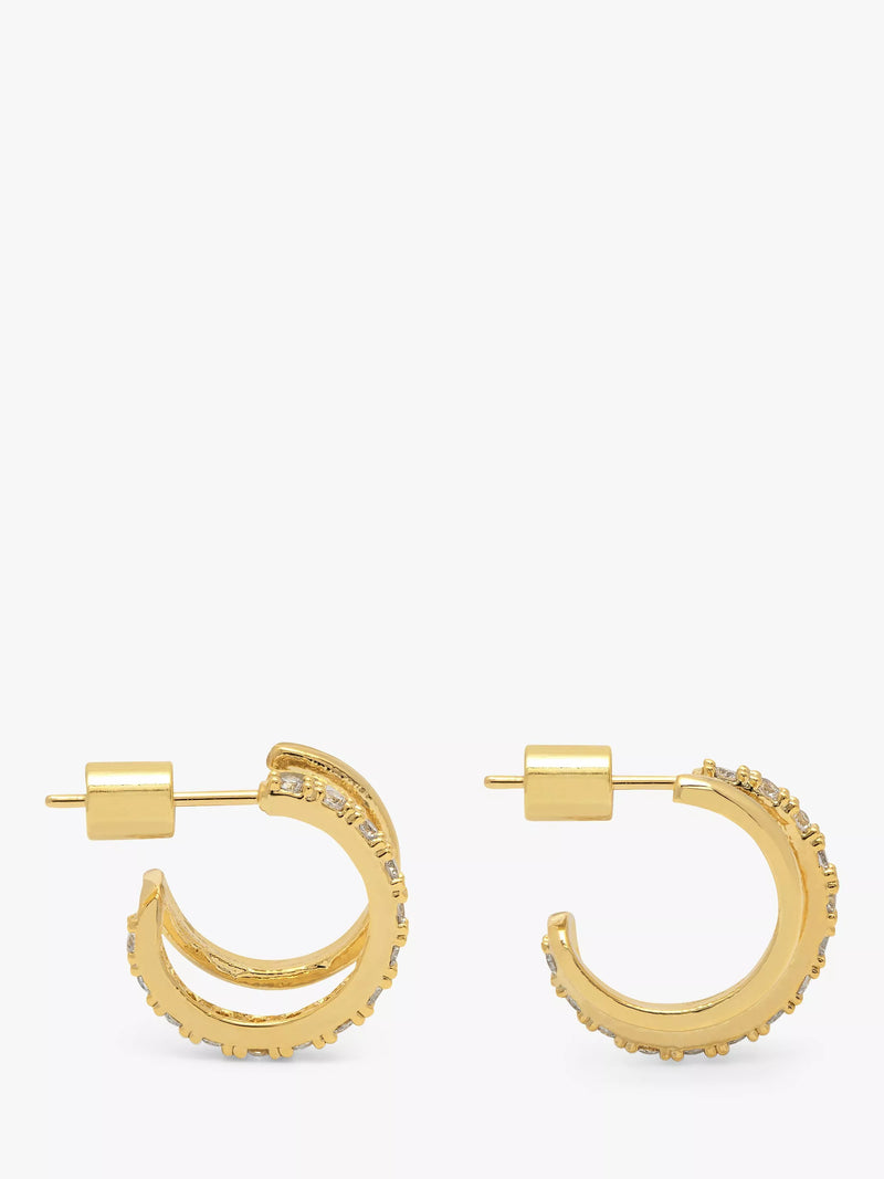 Estella Bartlett double hoop earrings with cubic zirconia stones, gold plated (British brand)