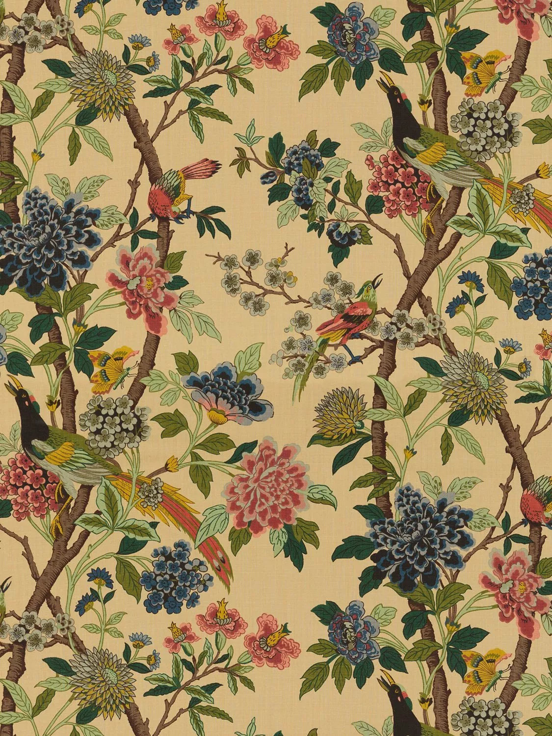 GP & J Baker Hydrangea Bird linen furnishing fabric - British product