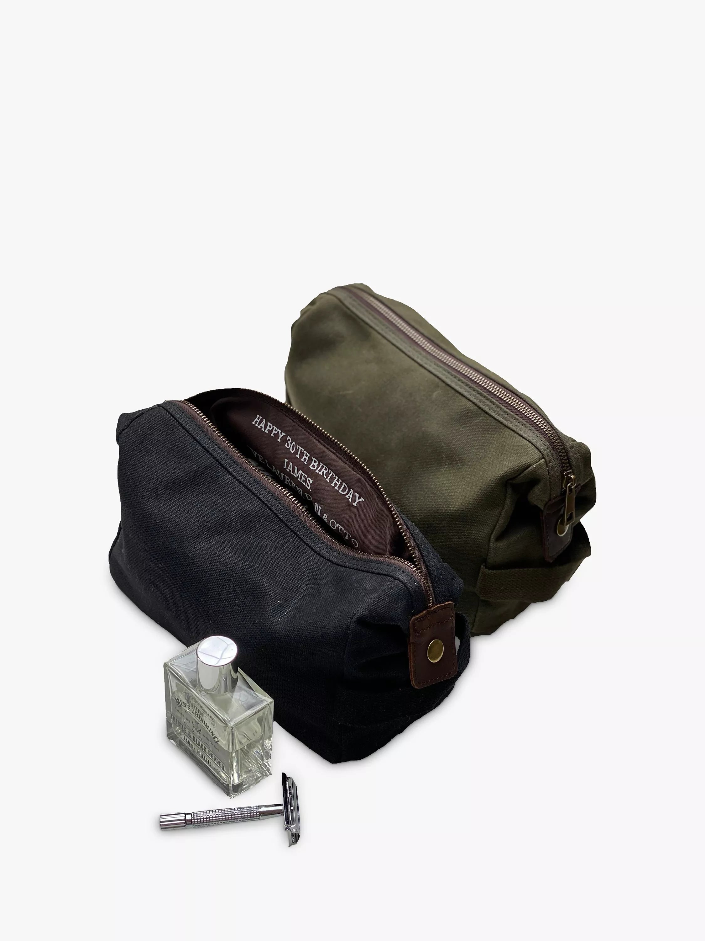 Solesmith personalised hidden message wash bag (British brand)