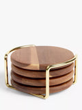John Lewis acacia wood coasters set of 4 with metal stand - British product