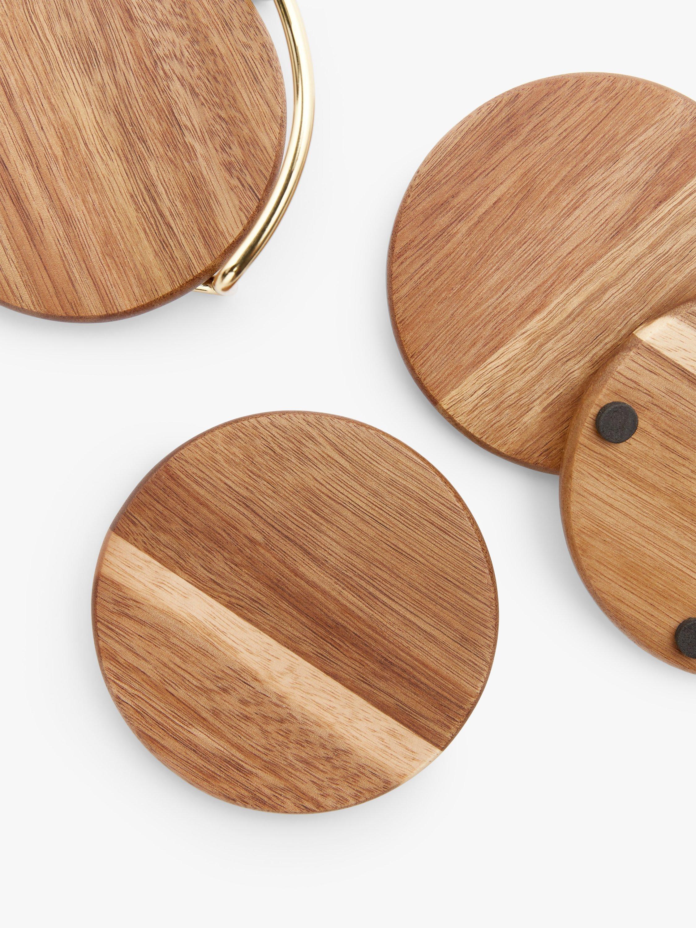 John Lewis acacia wood coasters set of 4 with metal stand - British product