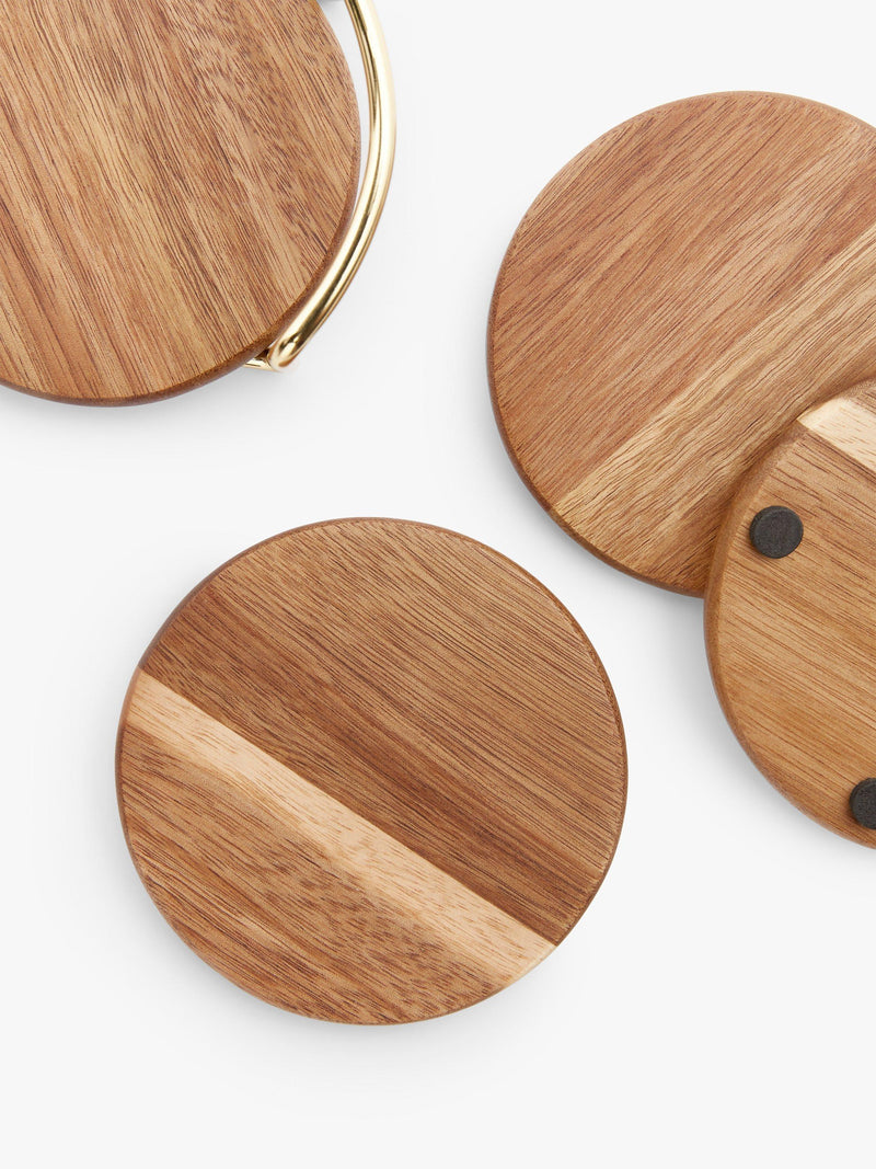 John Lewis acacia wood coasters set of 4 with metal stand - British product