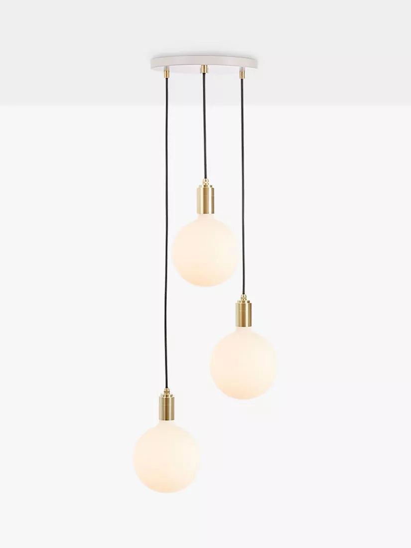 Tala Brass Triple Pendant Ceiling Light with Sphere IV ES LED Dim to Warm Globe Bulbs