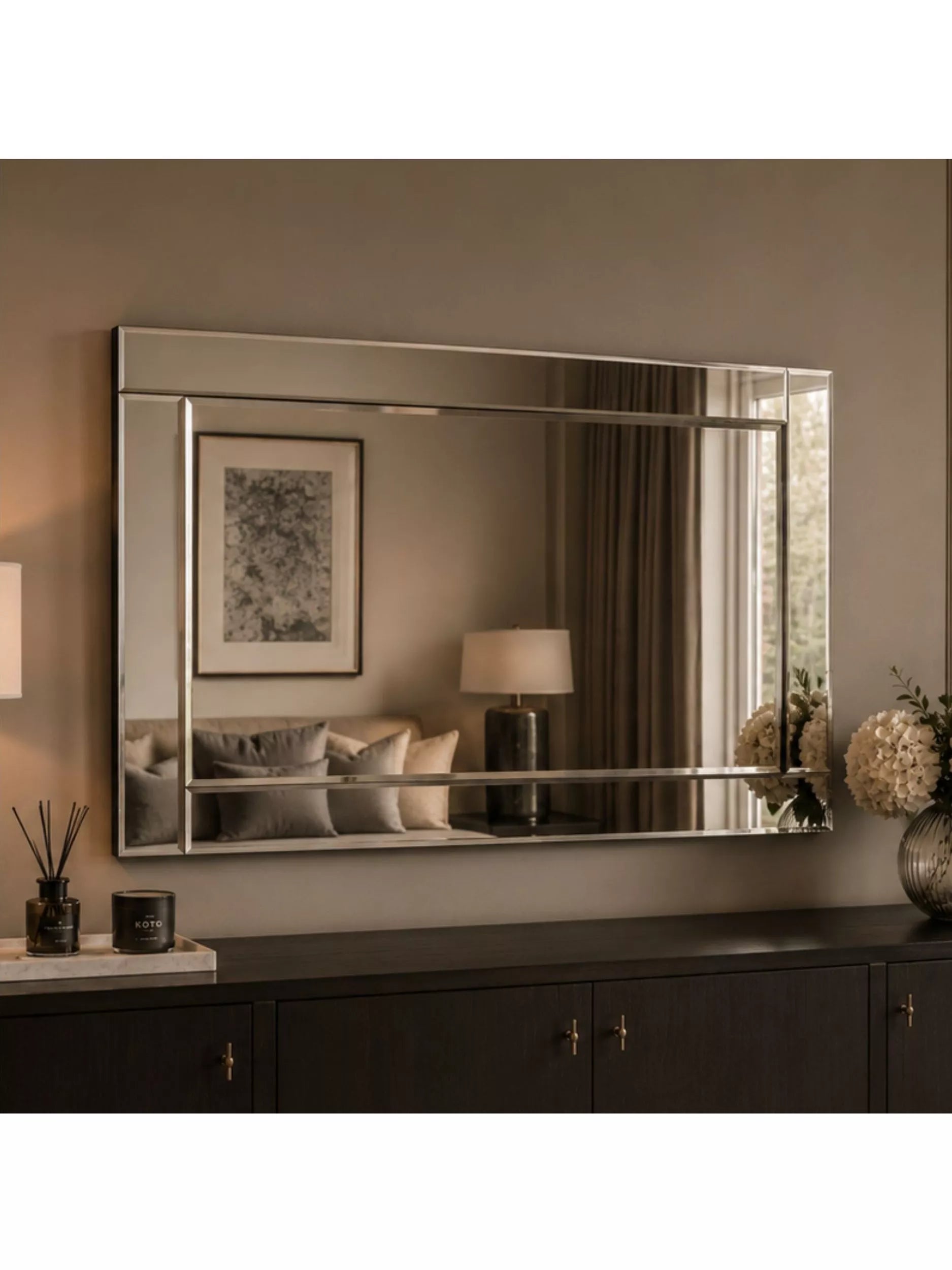 Yearn bevelled glass mirror 90x60cm black frame, UK version