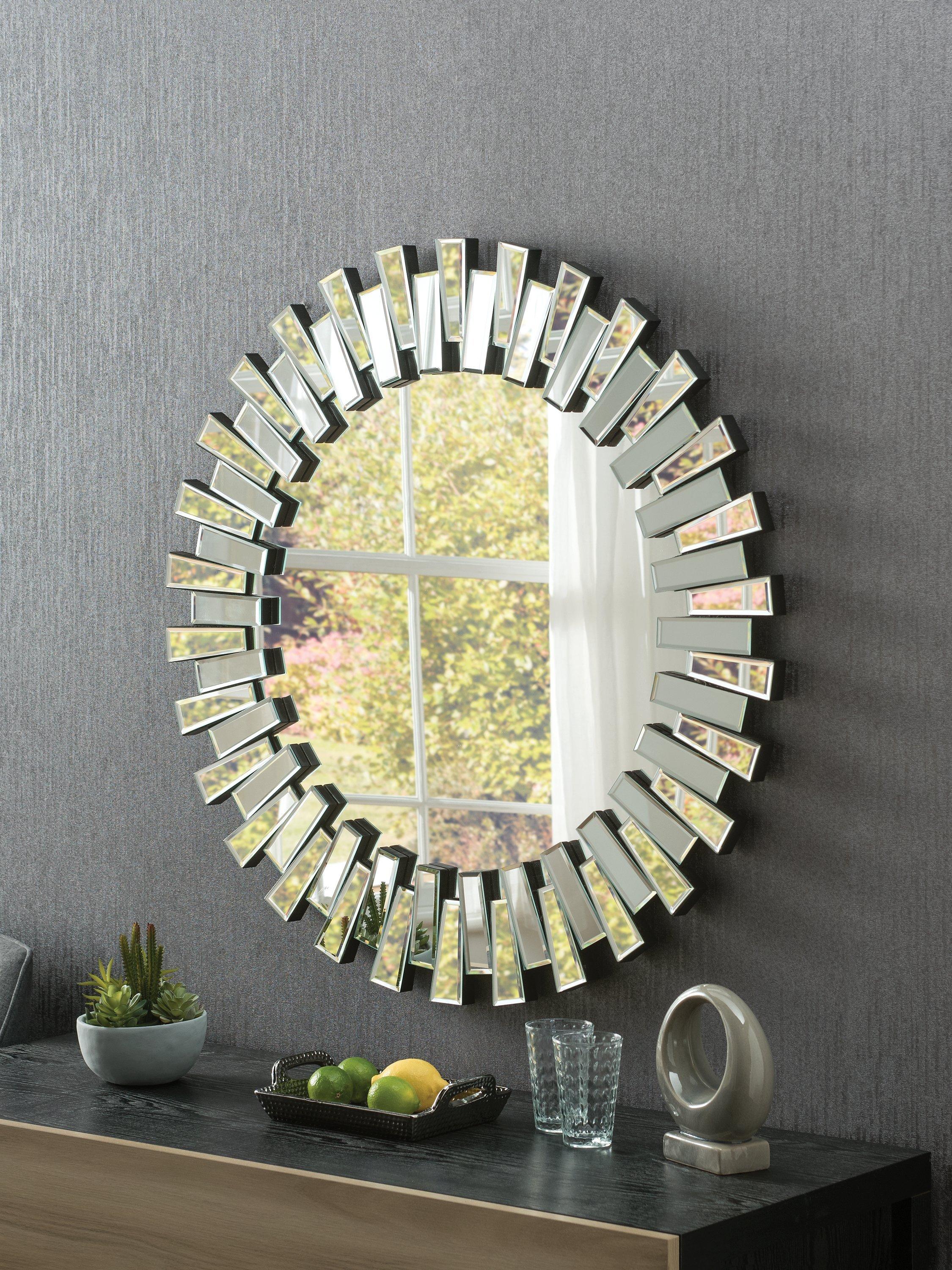 Yearn faceted bevelled glass round wall mirror 90cm, UK version