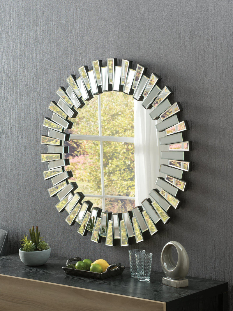 Yearn faceted bevelled glass round wall mirror 90cm, UK version