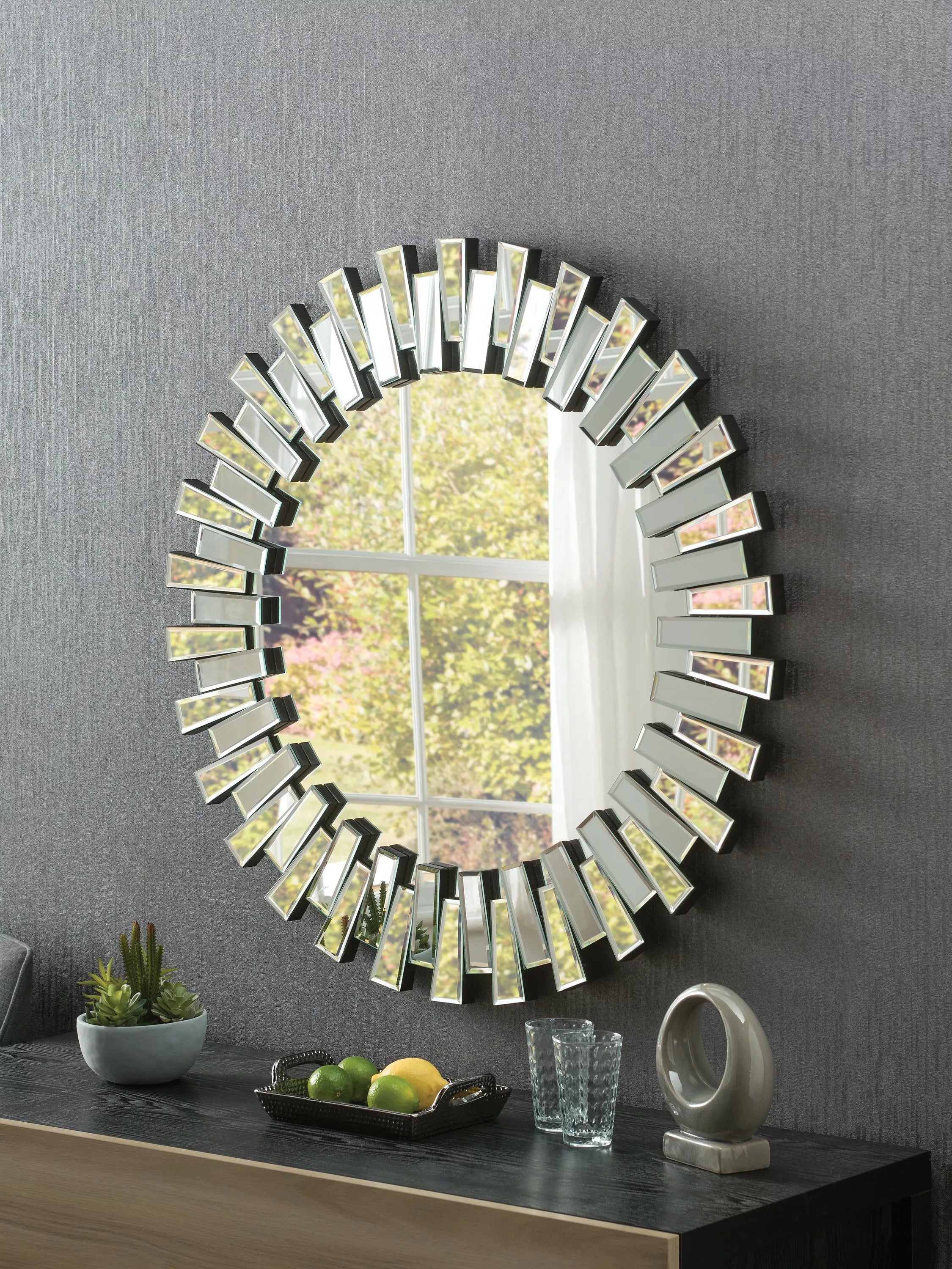 Yearn faceted bevelled glass round wall mirror 90cm, UK version