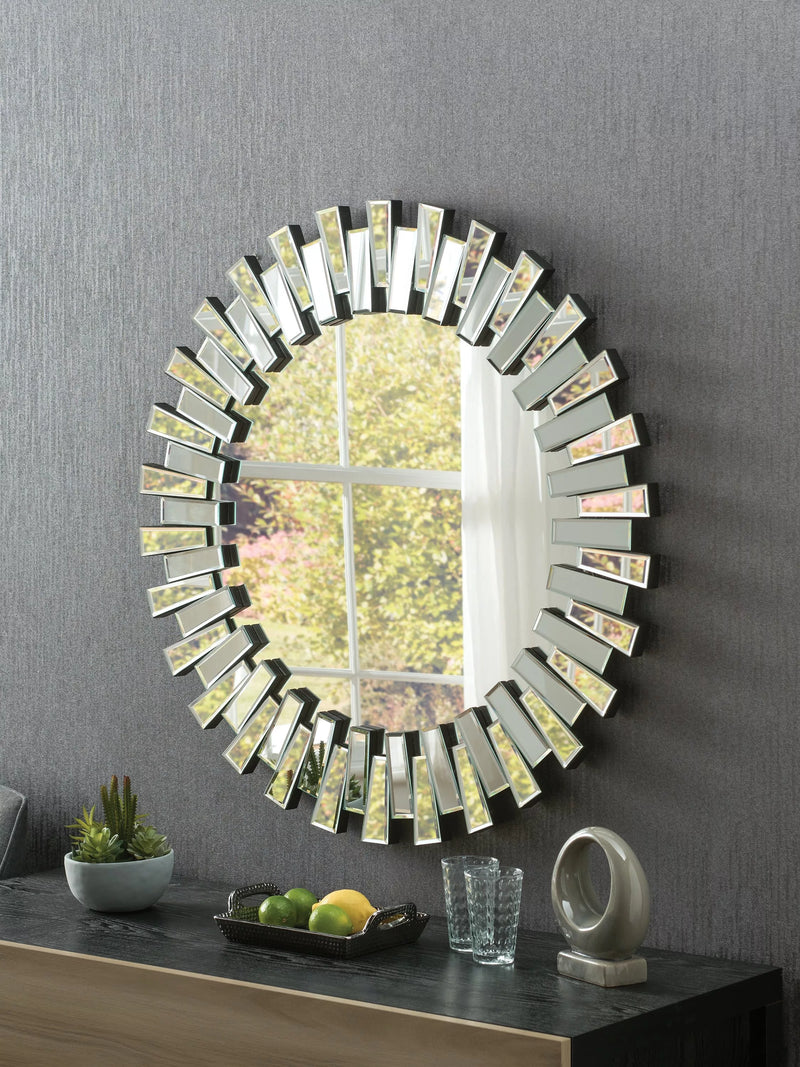 Yearn faceted bevelled glass round wall mirror 90cm, UK version