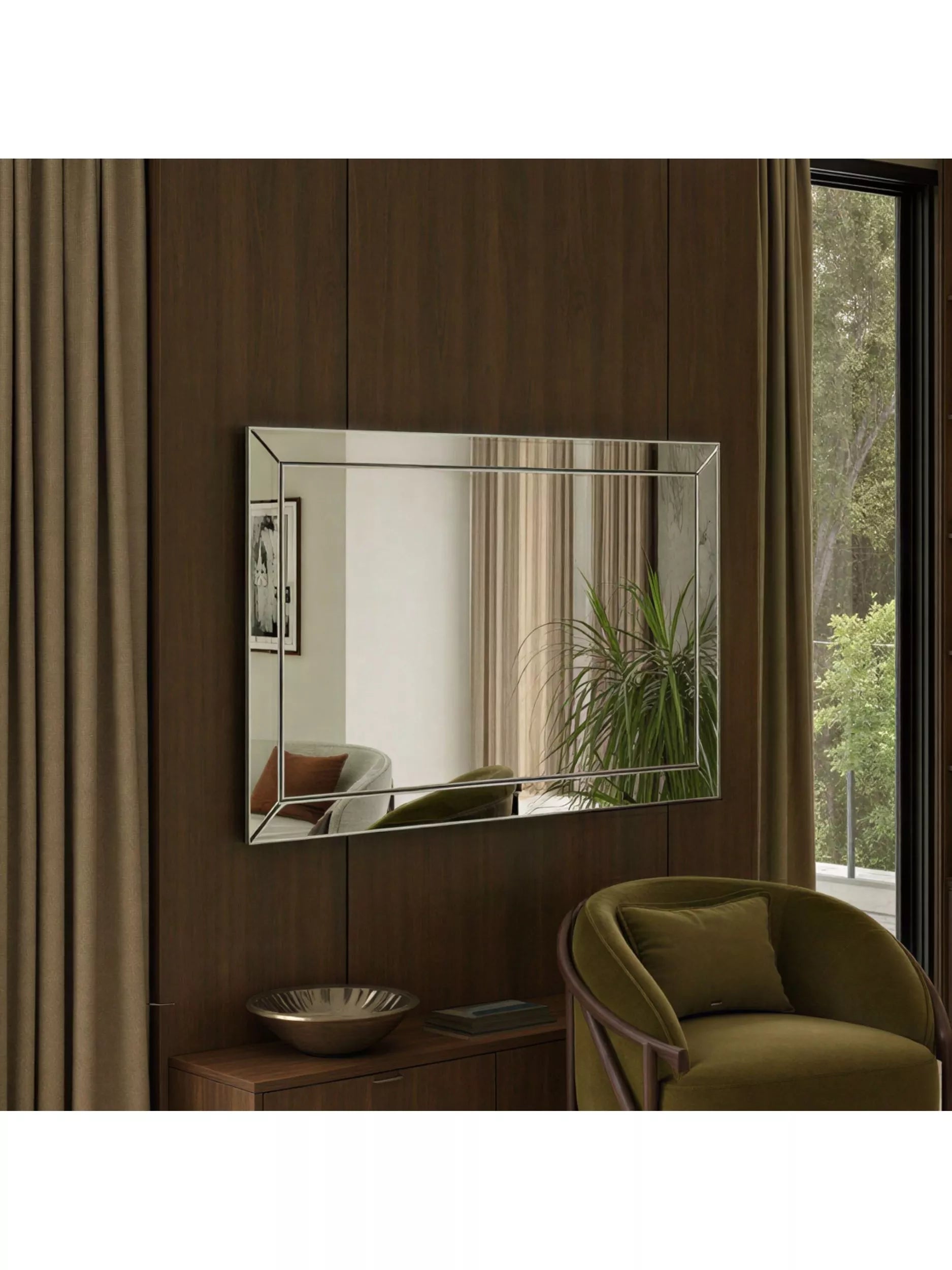 Yearn Bevelled Mitre Glass Rectangular Frame Wall Mirror Clear/Black