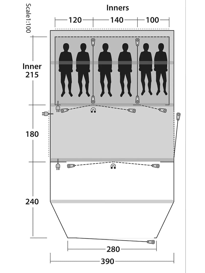 Outwell Parkdale 6-person tunnel tent, camping shelter - British product