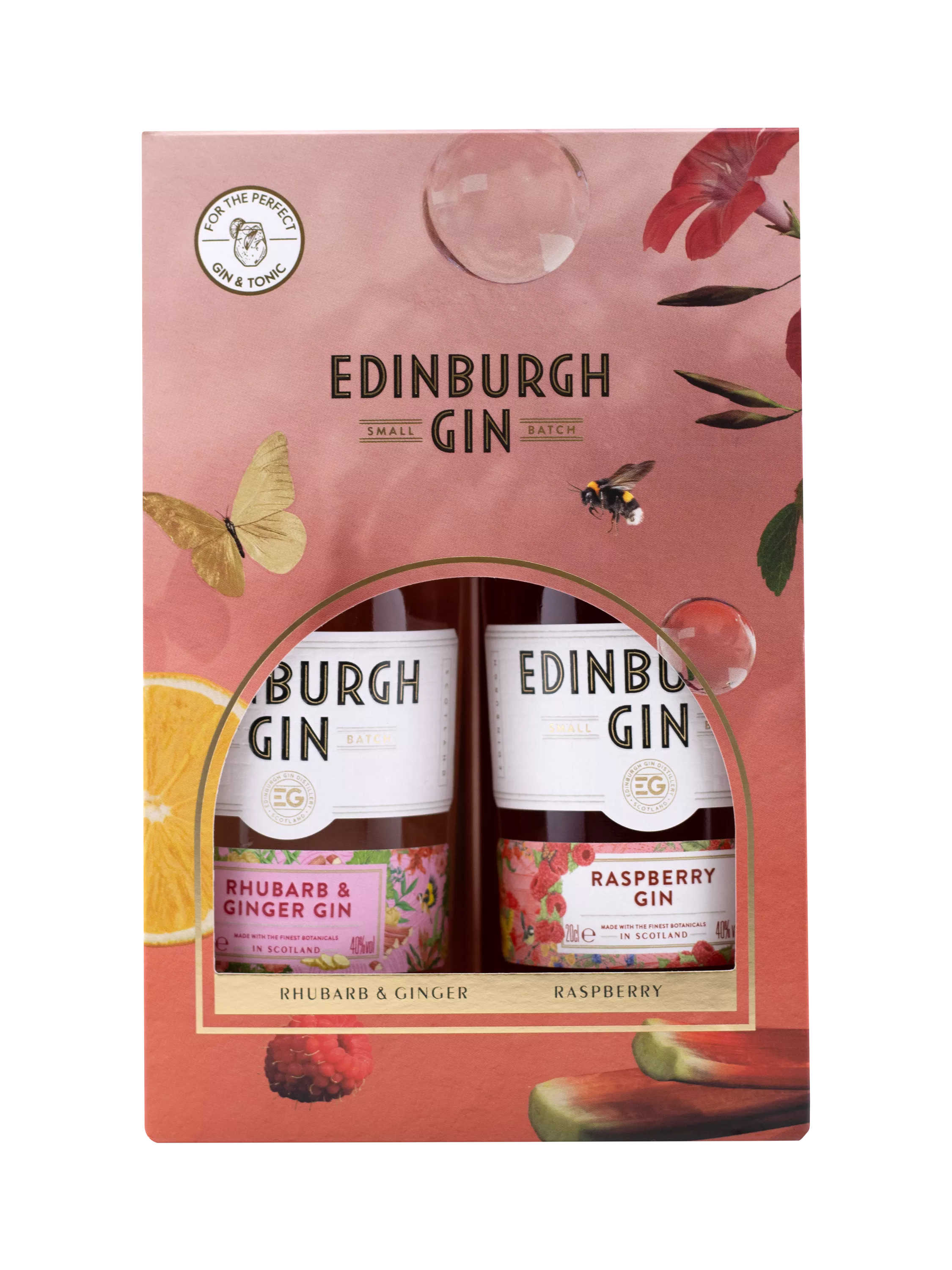 Edinburgh Gin Rhubarb & Ginger and Raspberry set 40cl - British product