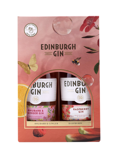 John Lewis Edinburgh Gin Rhubarb & Ginger Gin and Raspberry Gin Gift Set 40cl- Buy online at McGrocer