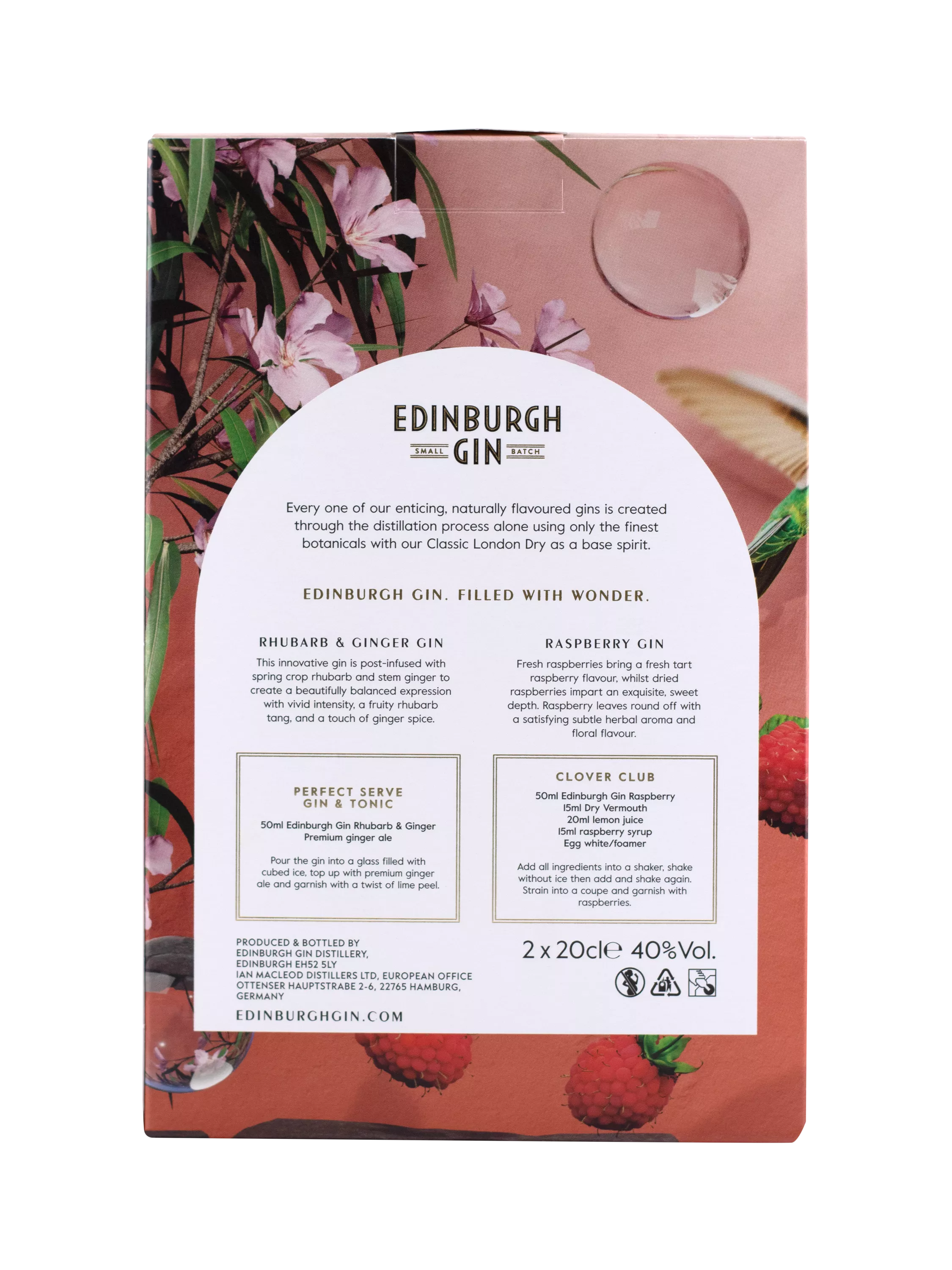 Edinburgh Gin Rhubarb & Ginger and Raspberry set 40cl - British product
