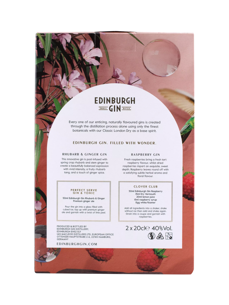Edinburgh Gin Rhubarb & Ginger and Raspberry set 40cl - British product