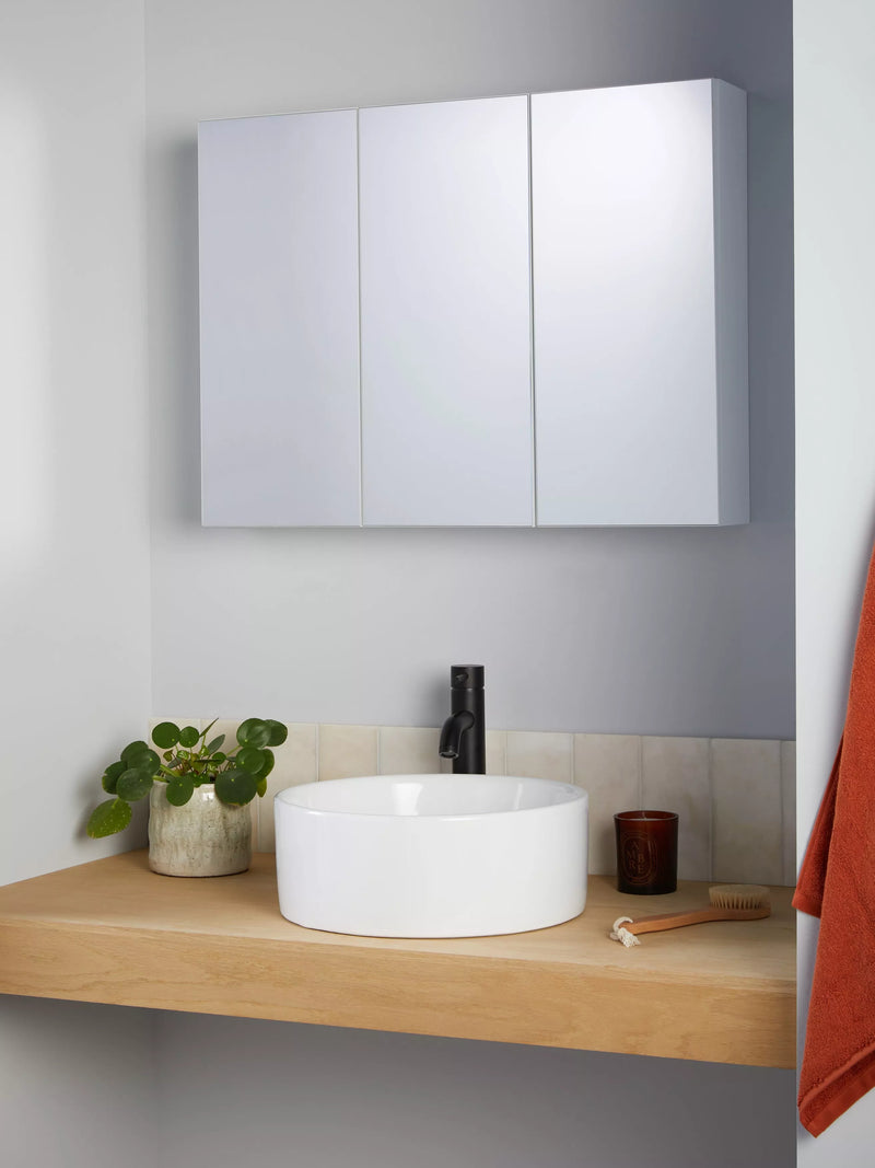 John Lewis triple mirrored white gloss bathroom cabinet, imported from the UK