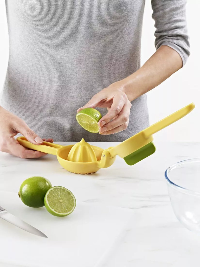 Joseph Joseph citrus press in bright yellow for juicing lemons and limes, UK version