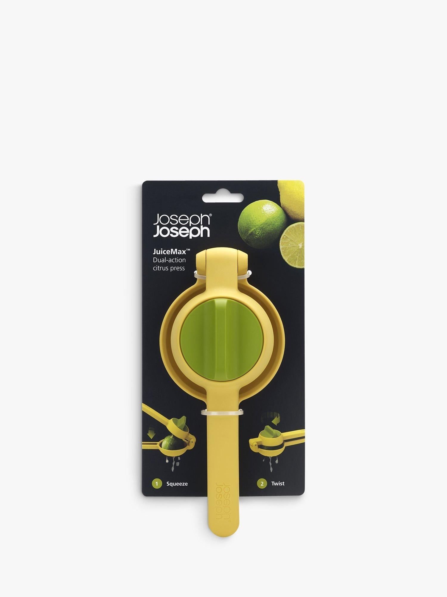 Joseph Joseph citrus press in bright yellow for juicing lemons and limes, UK version