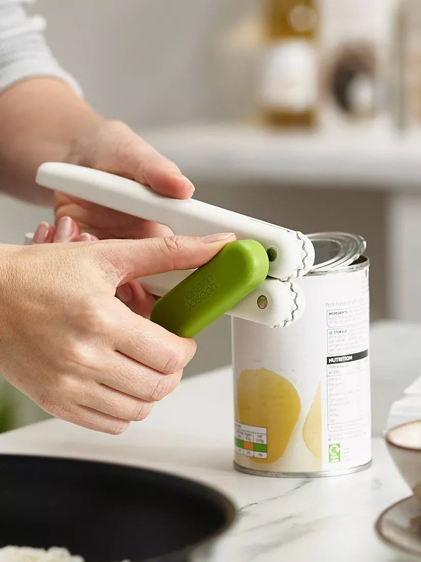 Joseph Joseph multi-function can opener with bottle opener and ring-pull lifter in white and lime green, UK version