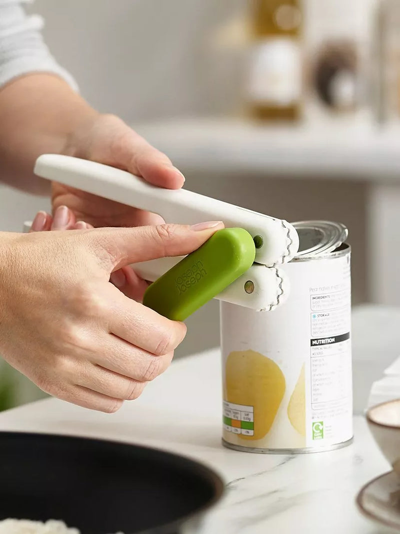 Joseph Joseph multi-function can opener with bottle opener and ring-pull lifter in white and lime green, UK version