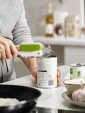 Joseph Joseph multi-function can opener with bottle opener and ring-pull lifter in white and lime green, UK version