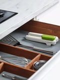Joseph Joseph multi-function can opener with bottle opener and ring-pull lifter in white and lime green, UK version