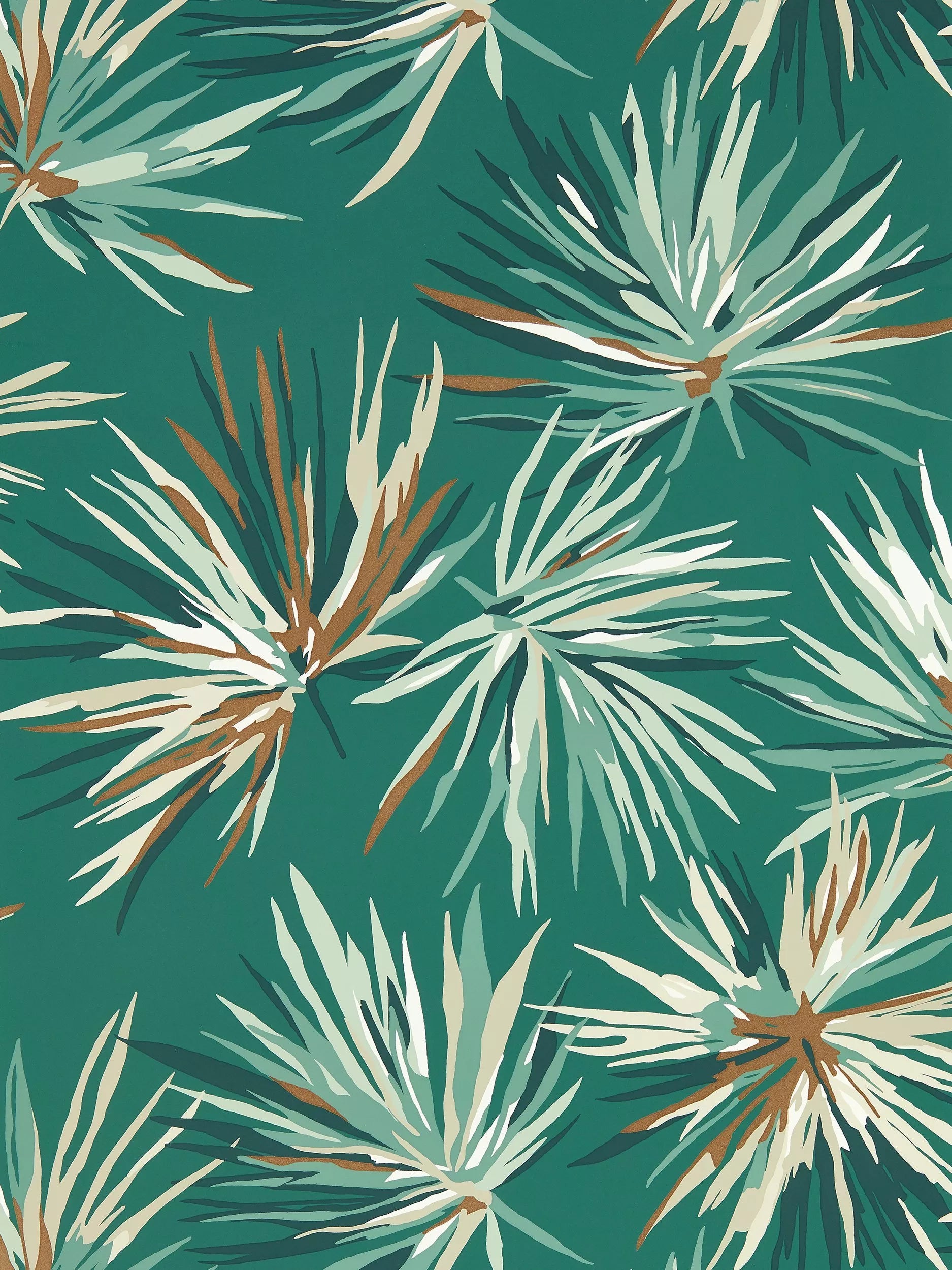 Botanical Feature Wallpaper with Layered Leaves and Metallic Highlights in Contemporary Colourways