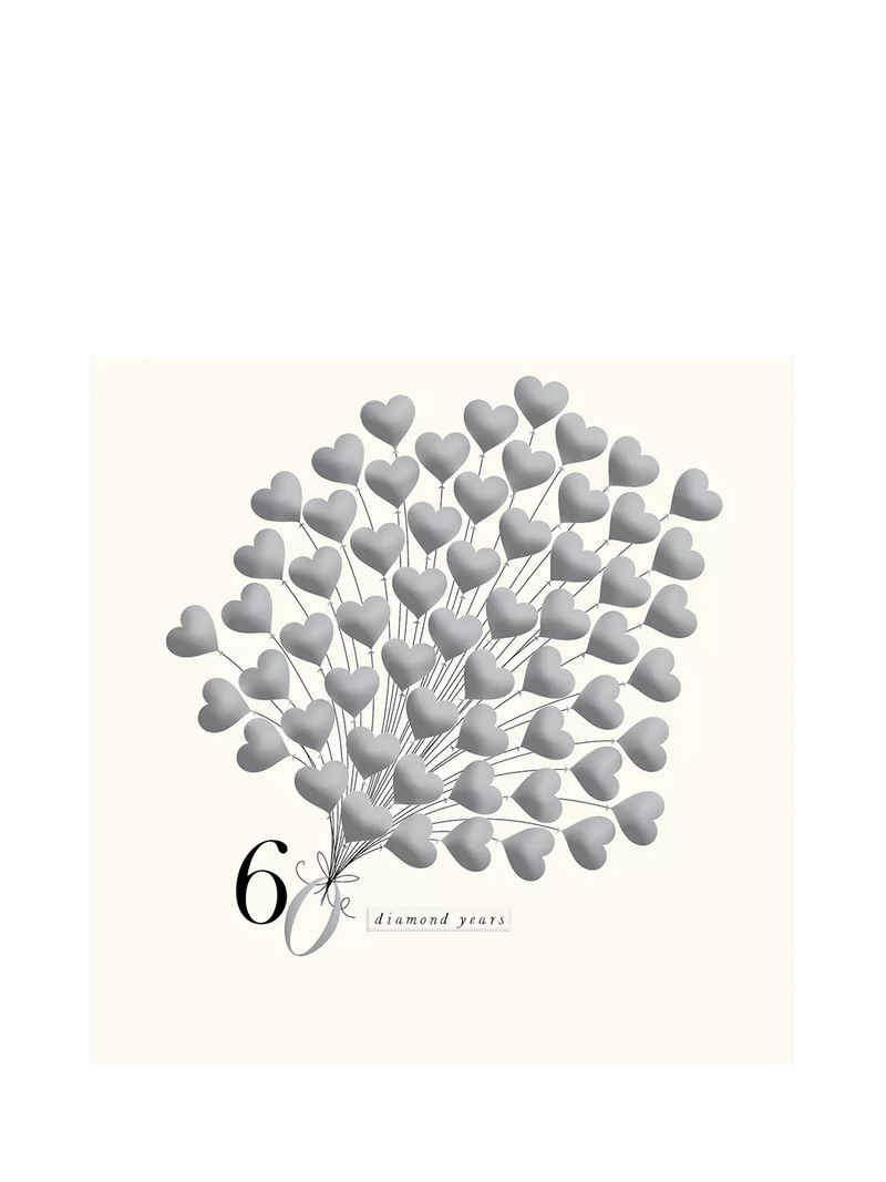 Woodmansterne anniversary card Heart Balloons 60th - British product