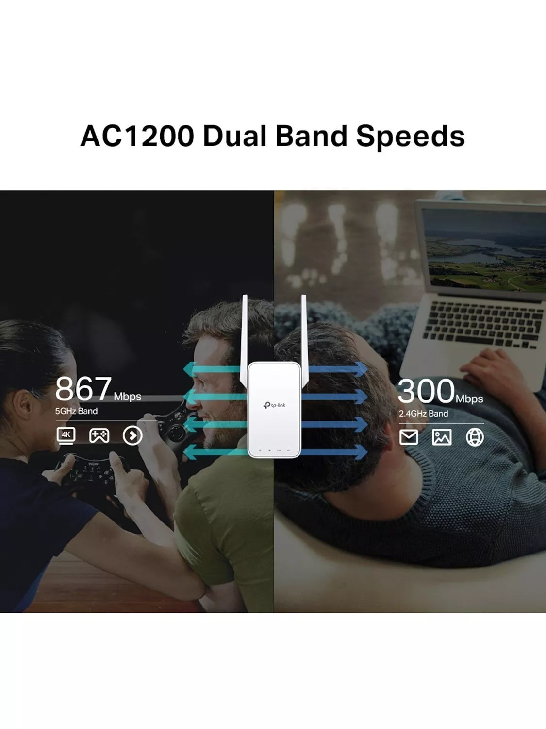 TP-Link RE315 AC1200 dual band Wi-Fi range extender, imported from the UK