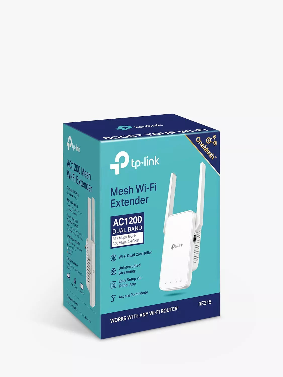 TP-Link RE315 AC1200 dual band Wi-Fi range extender, imported from the UK