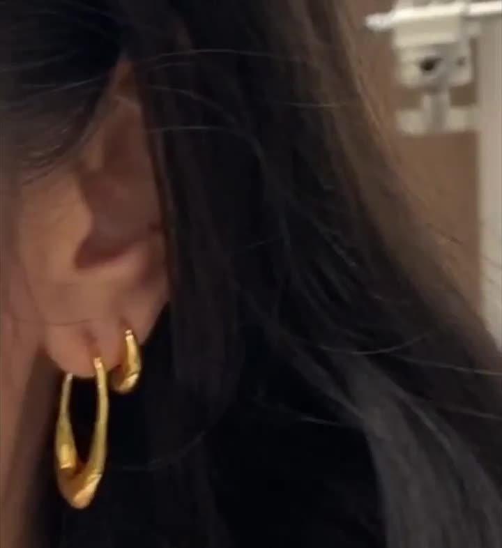 Monica Vinader Deia slim hoop gold vermeil earrings, UK version