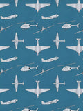 Harlequin Chocks Away fabric with aircraft pattern, imported from the UK