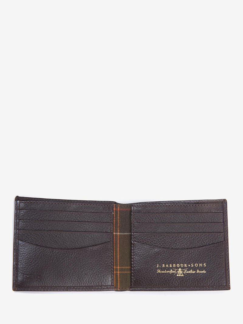Barbour Amble Leather Billfold Wallet Dark Brown, UK version