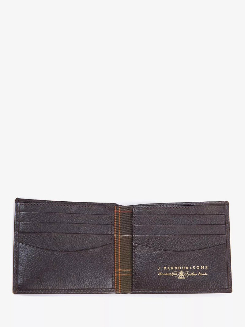 Barbour Amble Leather Billfold Wallet Dark Brown, UK version