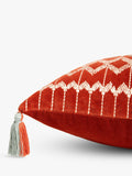 John Lewis Kuva velvet bolster cushion with embroidery and tassels in Red Brick, UK version