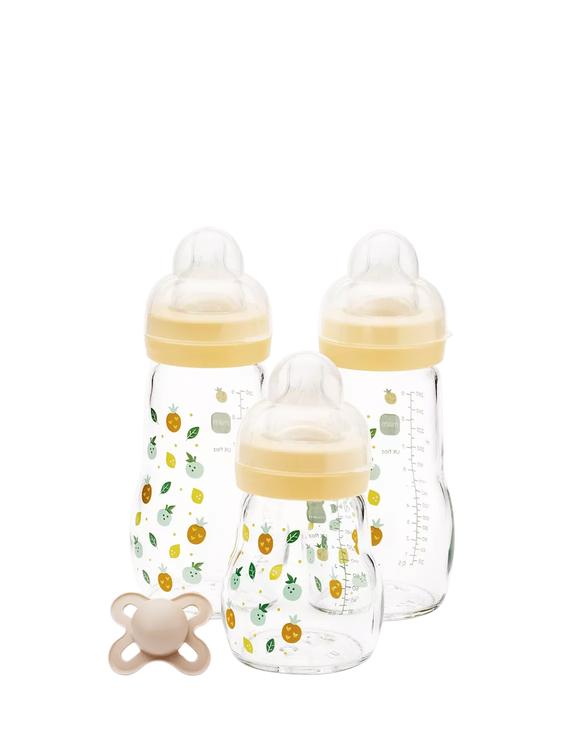 MAM glass baby bottle set with soother 260ml, UK version